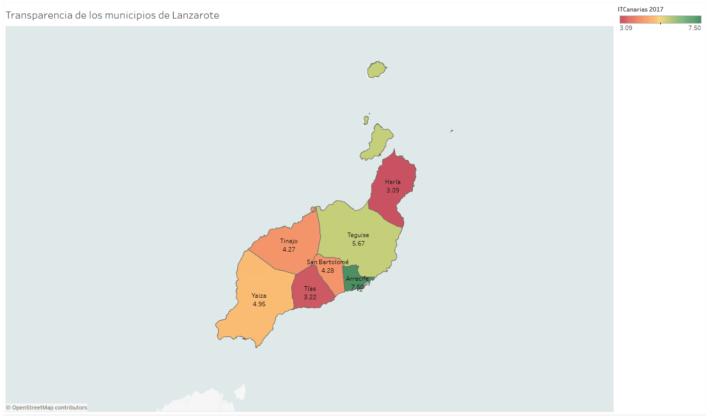 Mapa de la transparencia de Lanzarote en 2017 por municipios.