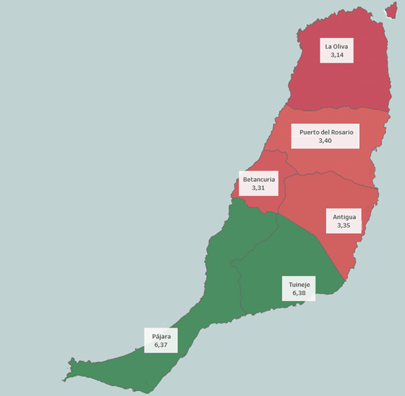 Ilustración 6. Publicidad activa de los ayuntamientos. Mapa del ITCanarias 2017 de los ayuntamientos de la isla de Fuerteventura.